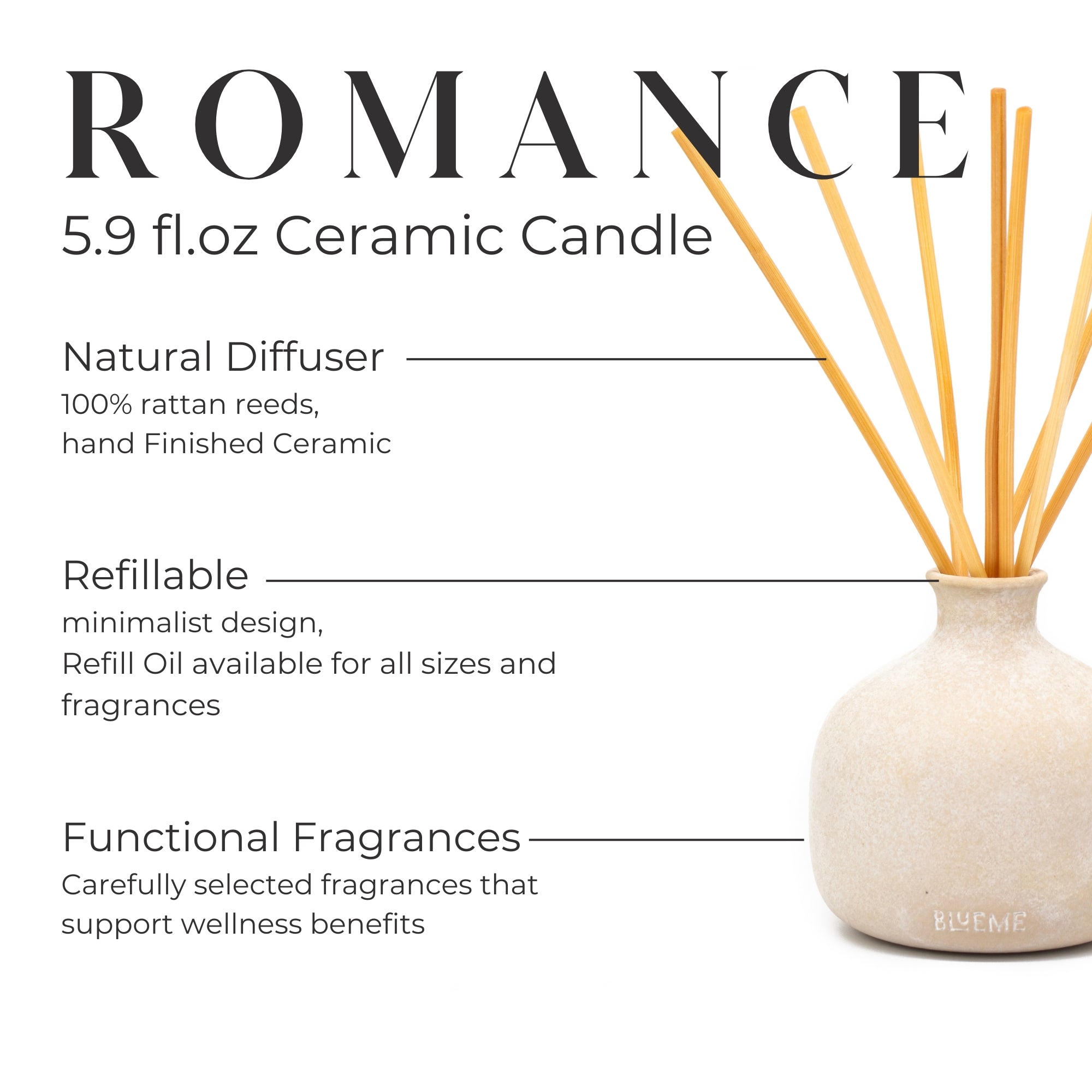 Romance - Ceramic Refillable Diffuser - Oakmoss & Sandalwood