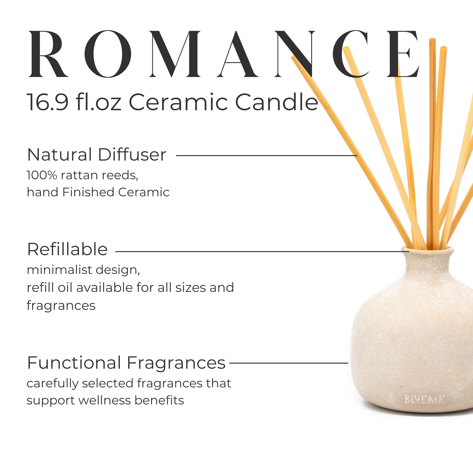 Bundle | Large Ceramic Refillable Wellness Diffuser + Refill | Romance - Oakmoss & Sandalwood