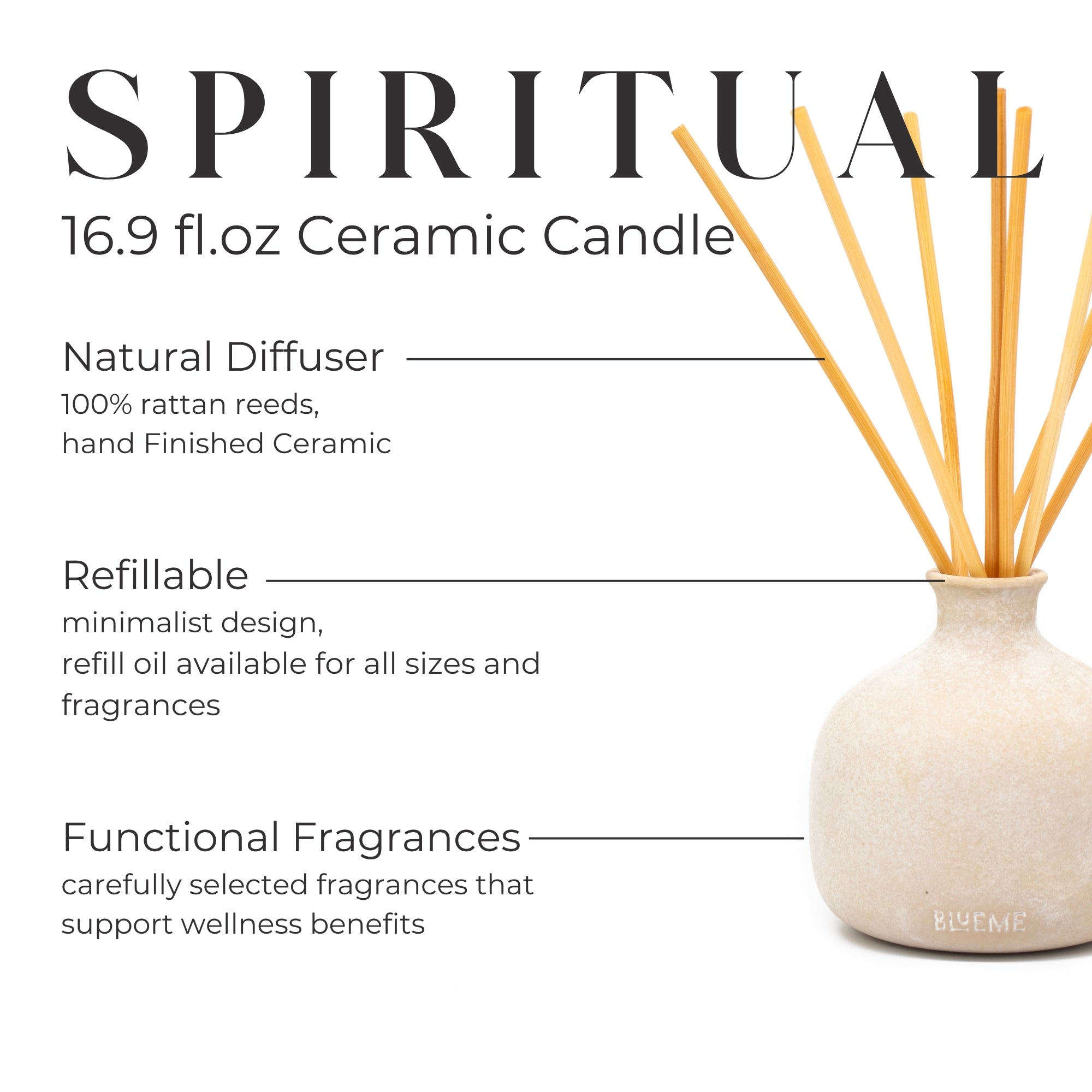 Bundle | Large Ceramic Refillable Wellness Diffuser + Refill | Spiritual - Palo Santo & Vetiver