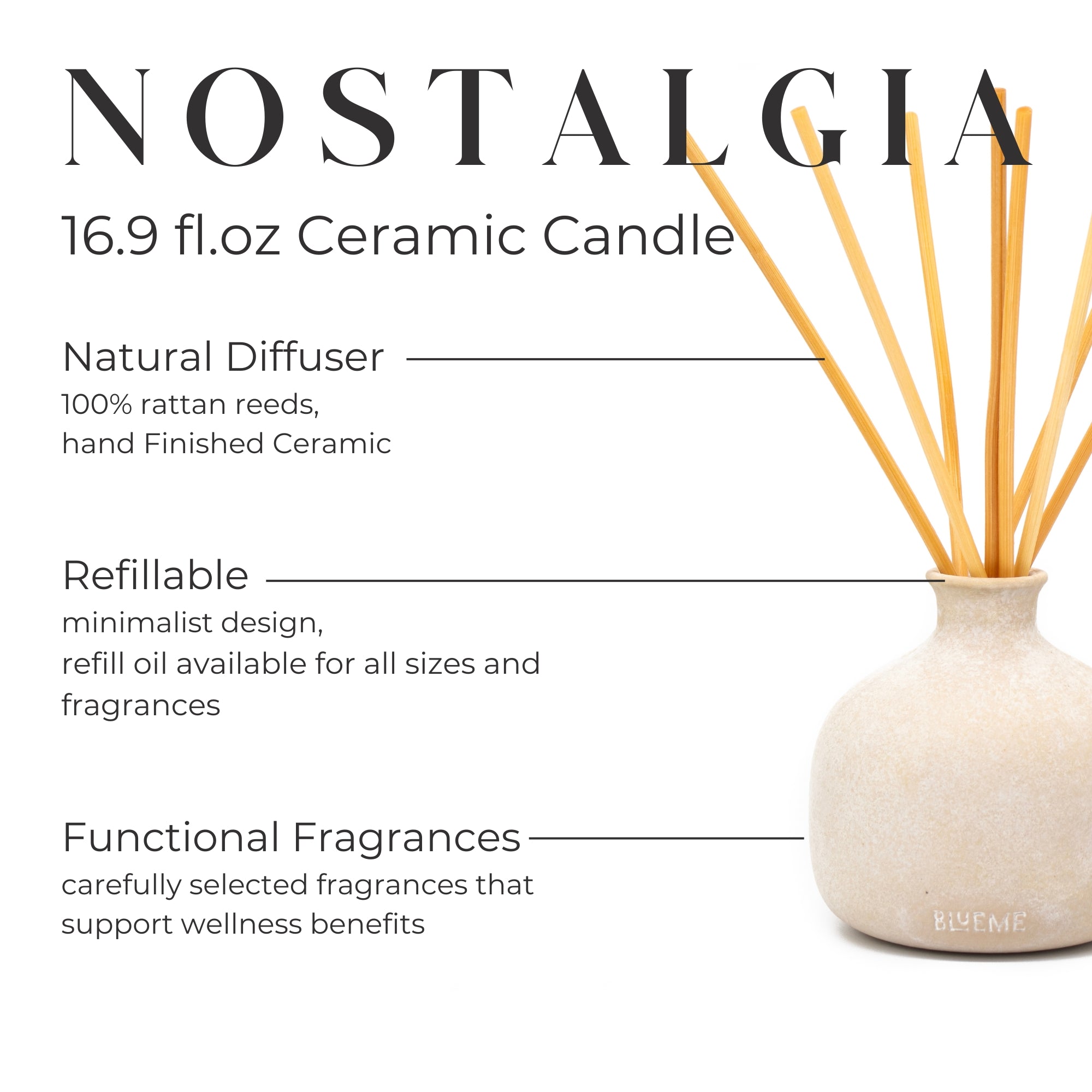 Bundle | Large Ceramic Refillable Wellness Diffuser + Refill | Nostalgia - Bergamot & Musk