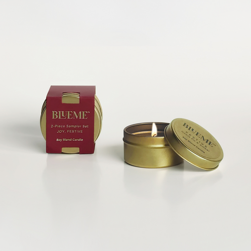 (Blueme GIft) Gold Holiday 2pk Tin Candle Set