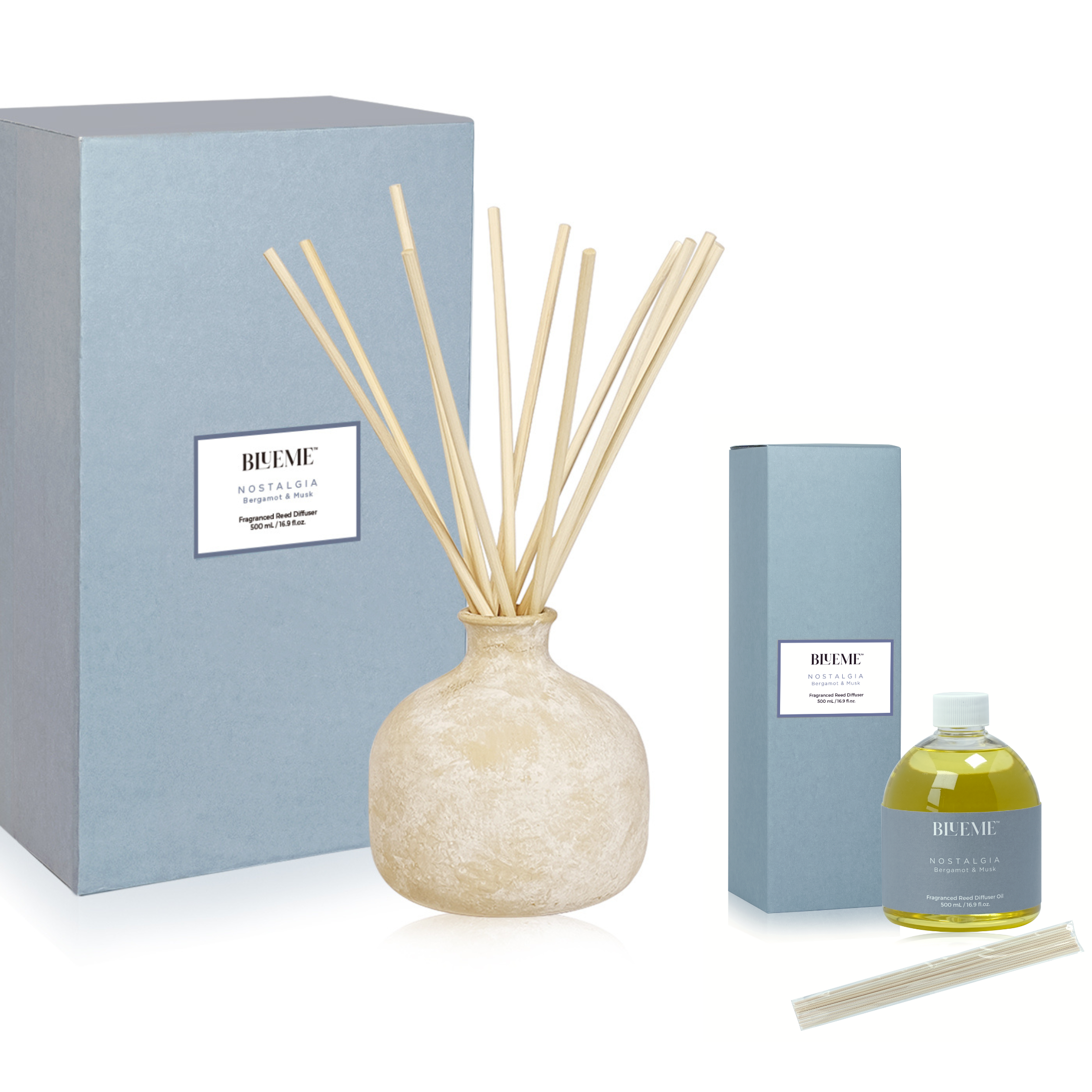 Bundle | Large Ceramic Refillable Wellness Diffuser + Refill | Nostalgia - Bergamot & Musk