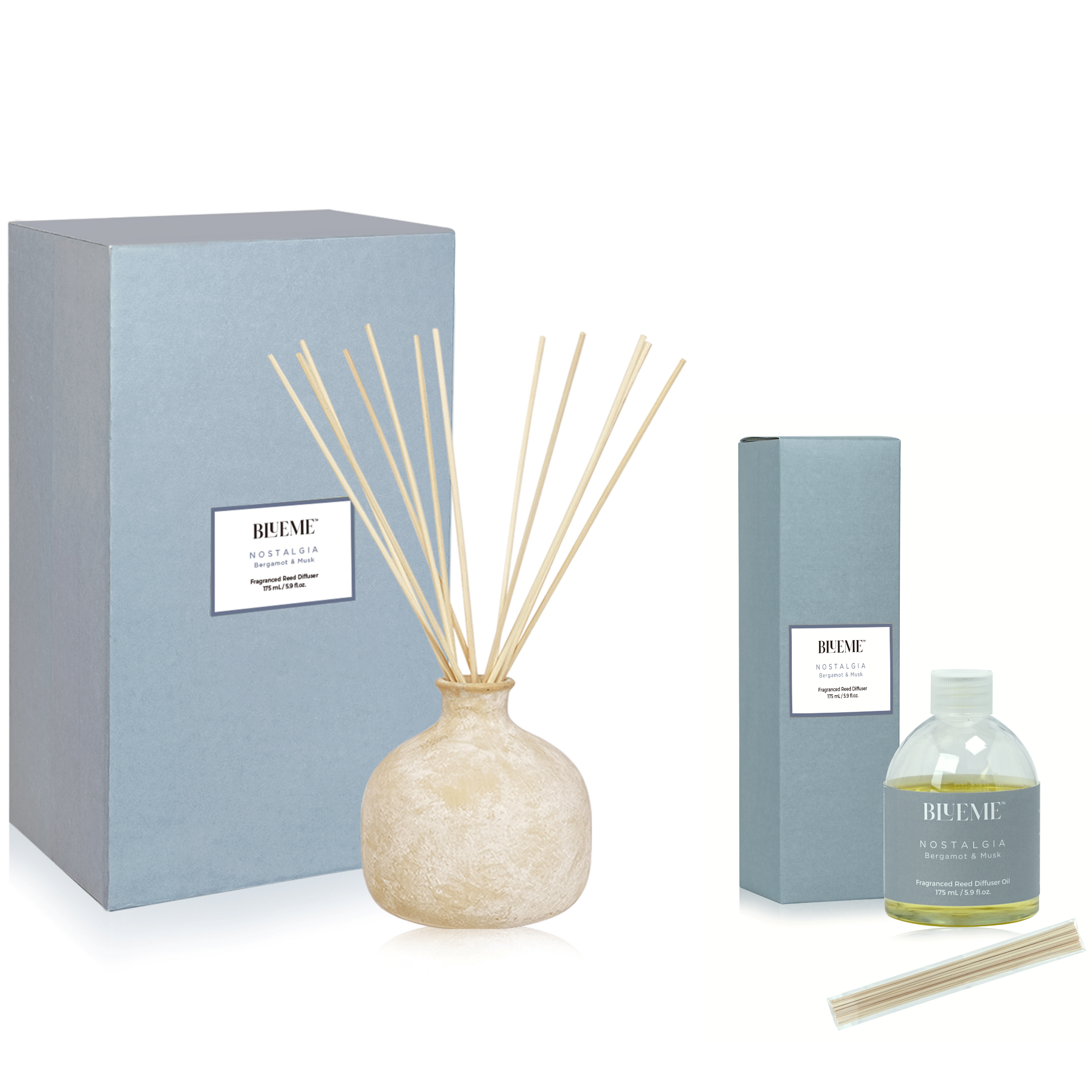 Bundle | Small Ceramic Refillable Wellness Diffuser + Refill | Nostalgia - Bergamot & Musk