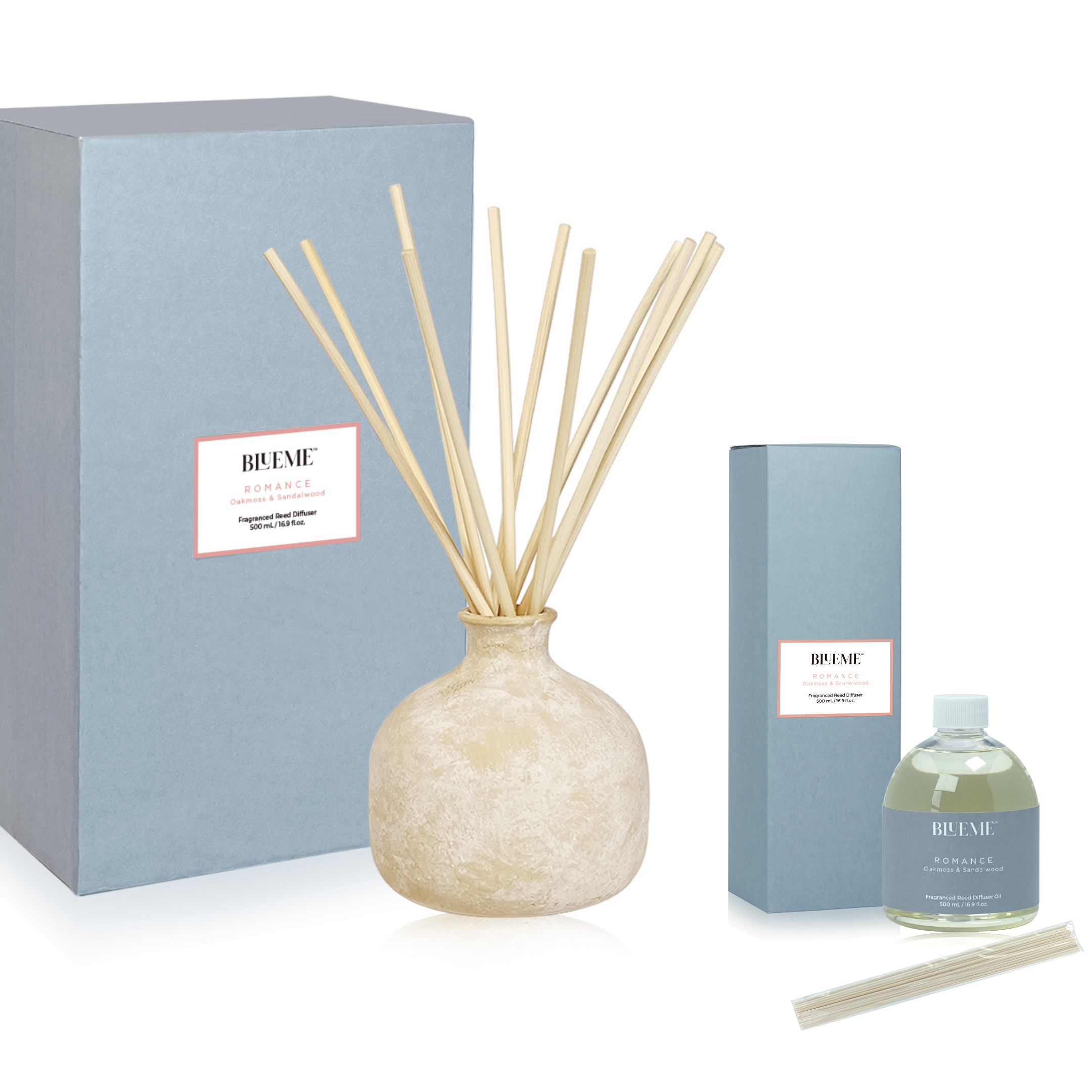 Bundle | Large Ceramic Refillable Wellness Diffuser + Refill | Romance - Oakmoss & Sandalwood