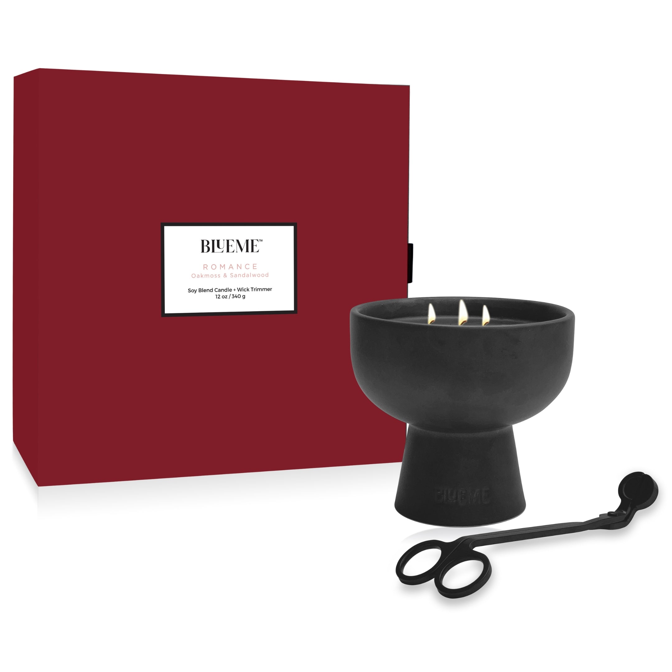 Black Ceramic Collection: 12 oz Wick Trimmer Set | Romance - Oakmoss & Sandalwood - Red Box | 3 Wick Candle