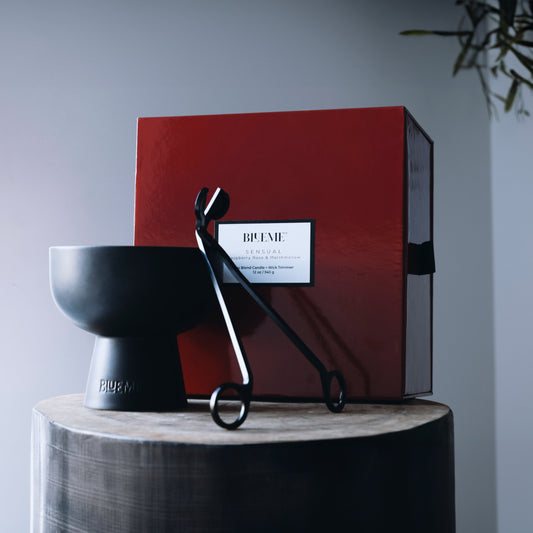 Black Ceramic Collection: 12 oz Wick Trimmer Set | Sensual - Raspberry Rose & Marshmallow - Red Box | 3 Wick Candle